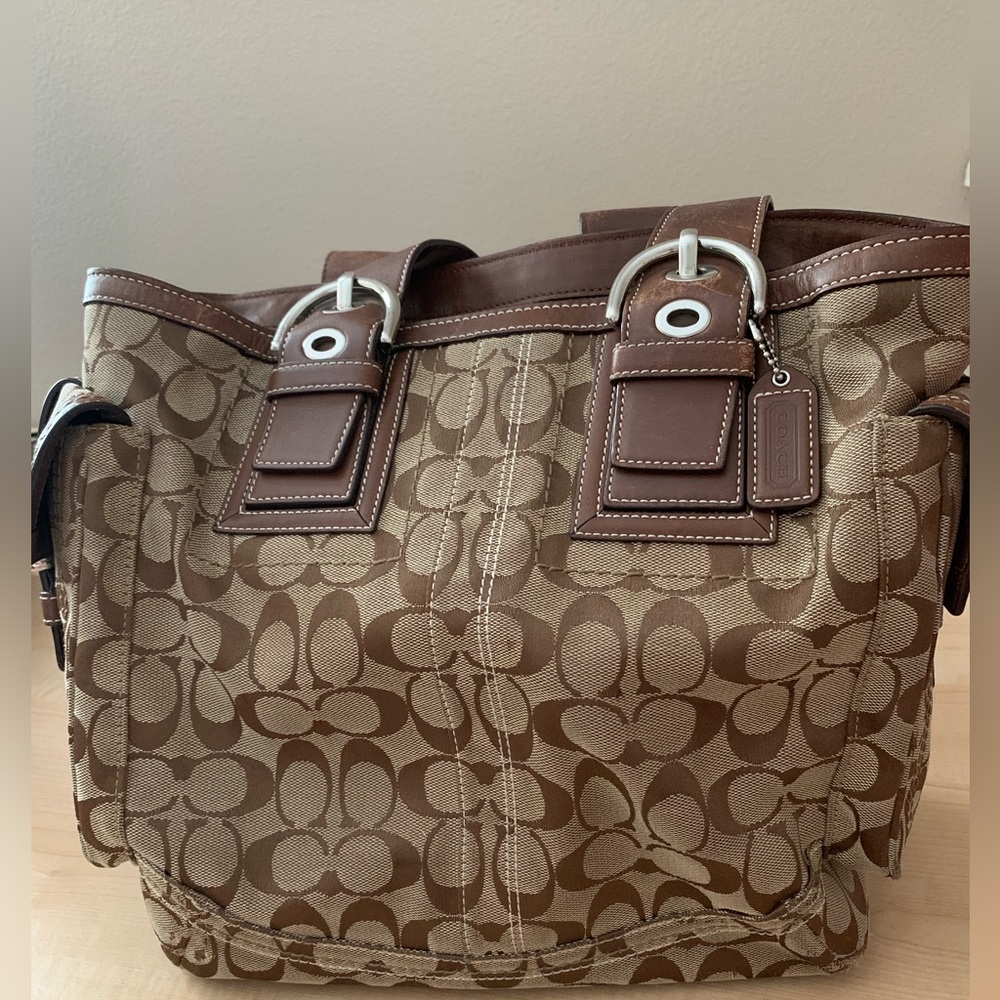 Coach Brown Signature Vintage Tote Bag With Side Pockets